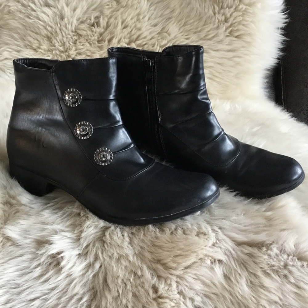 Black Ankle Boots with Button Detail